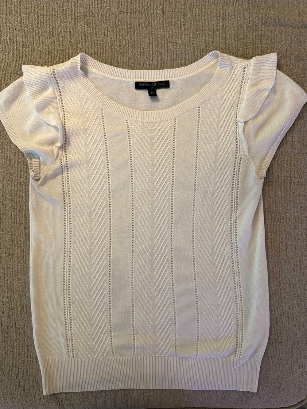 Banana Republic Cream Short Sleeve Knit Shell with Ruffle Shoulders